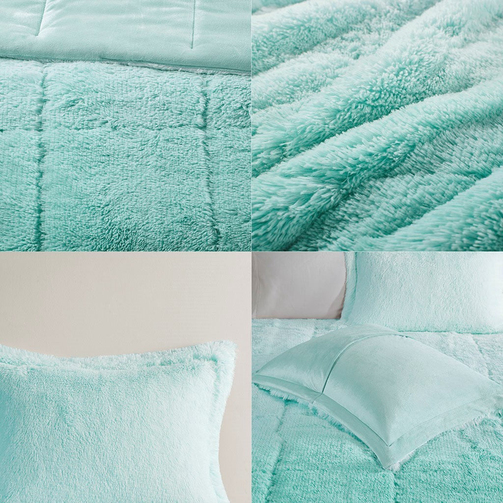 Full/Queen Ombre Shaggy Long Fur Comforter Mini Set teal plush faux fur by HouseOfZazla on Tampa Home & Garden Store