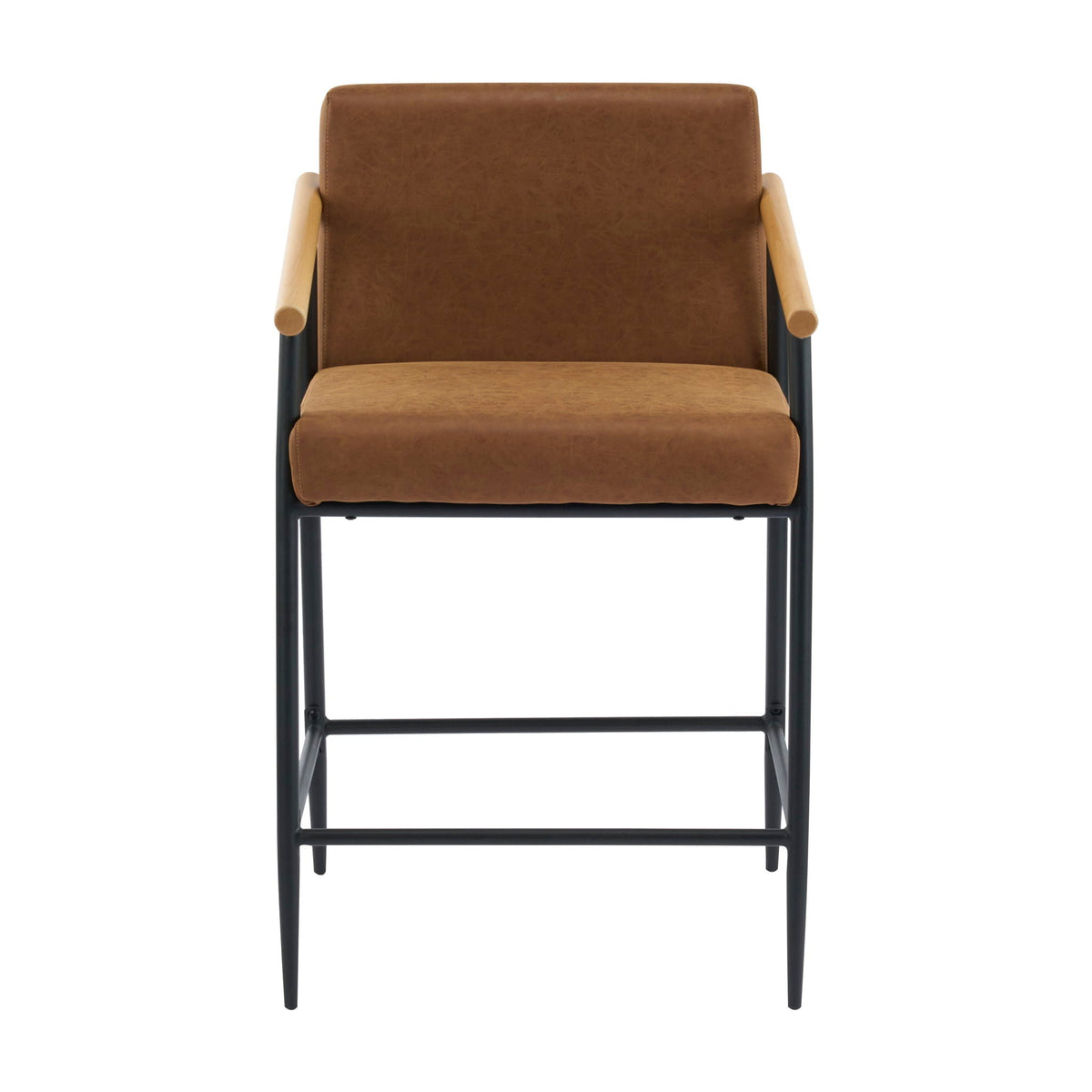 Mid Century Modern Counter Stool brown leather seat with iron frame HouseOfZazla on Tampa Home & Garden Store