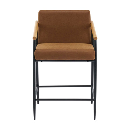 Mid Century Modern Counter Stool brown leather seat with iron frame HouseOfZazla on Tampa Home & Garden Store