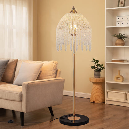 3-Light Elegant Crystal Floor Lamp Vintage Waterfall Design with gold finish and crystal strands HouseOfZazla on Tampa Home & Garden Store