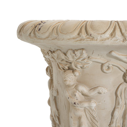 Garden Urn antique white with 27in height ornate carved floral scrolls by HouseOfZazla on Tampa Home & Garden Store