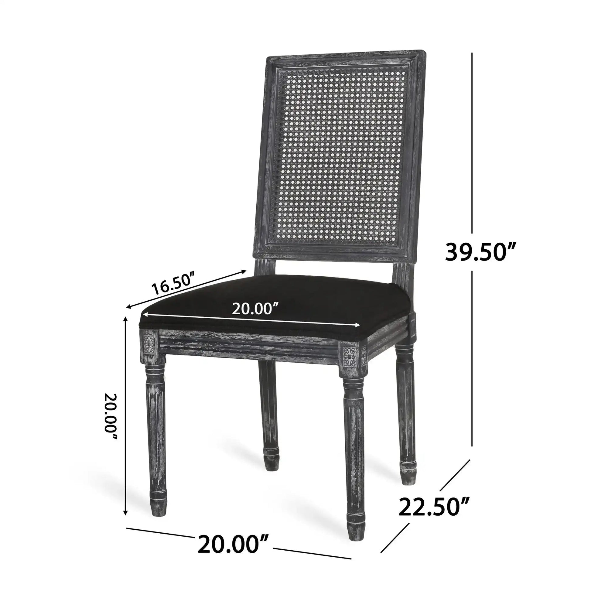 French Country dining chair with rectangular cane backrest and dark upholstered seat, kids chair on Tampa Home & Garden Store
