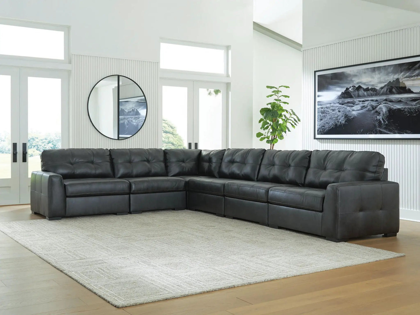 Brindley Pier Leather Sectional Sofa Tufted