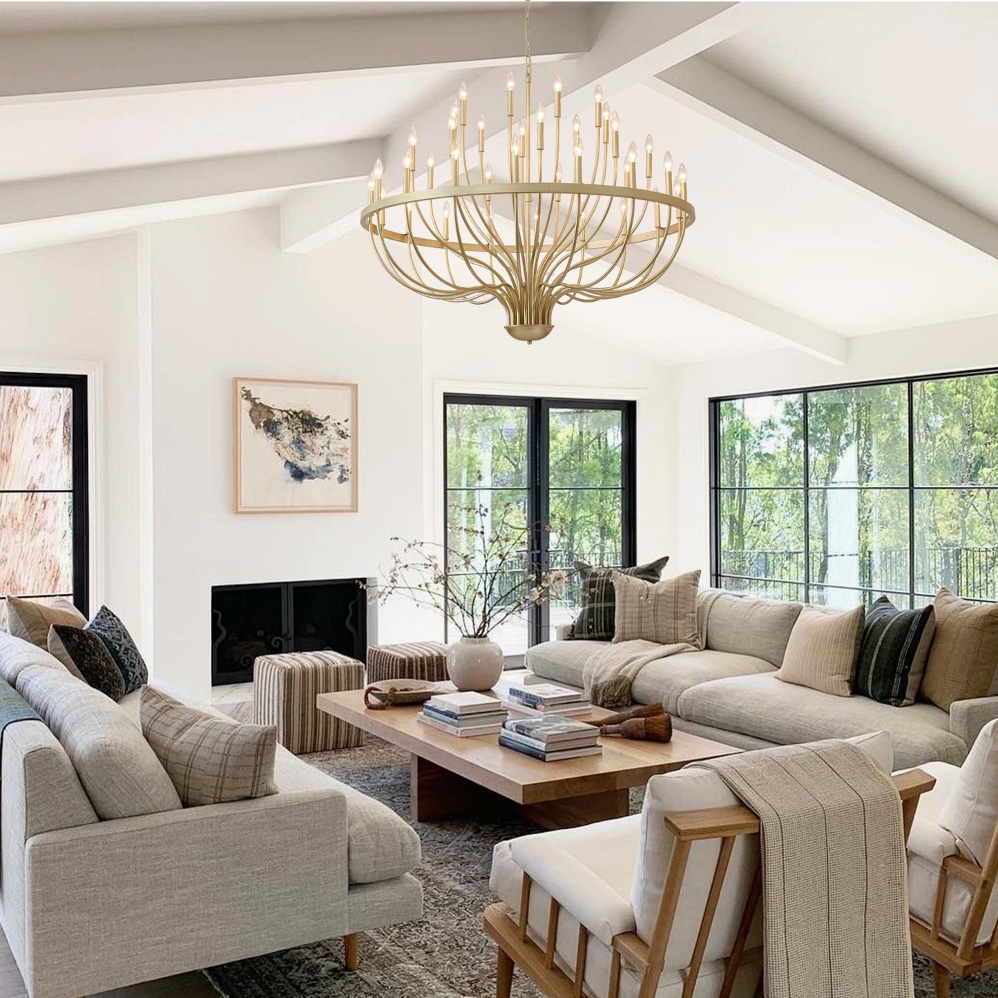 36-Light Gold Iron Candle Chandelier HouseOfZazla, gold frame with candle bulbs on Tampa Home & Garden Store