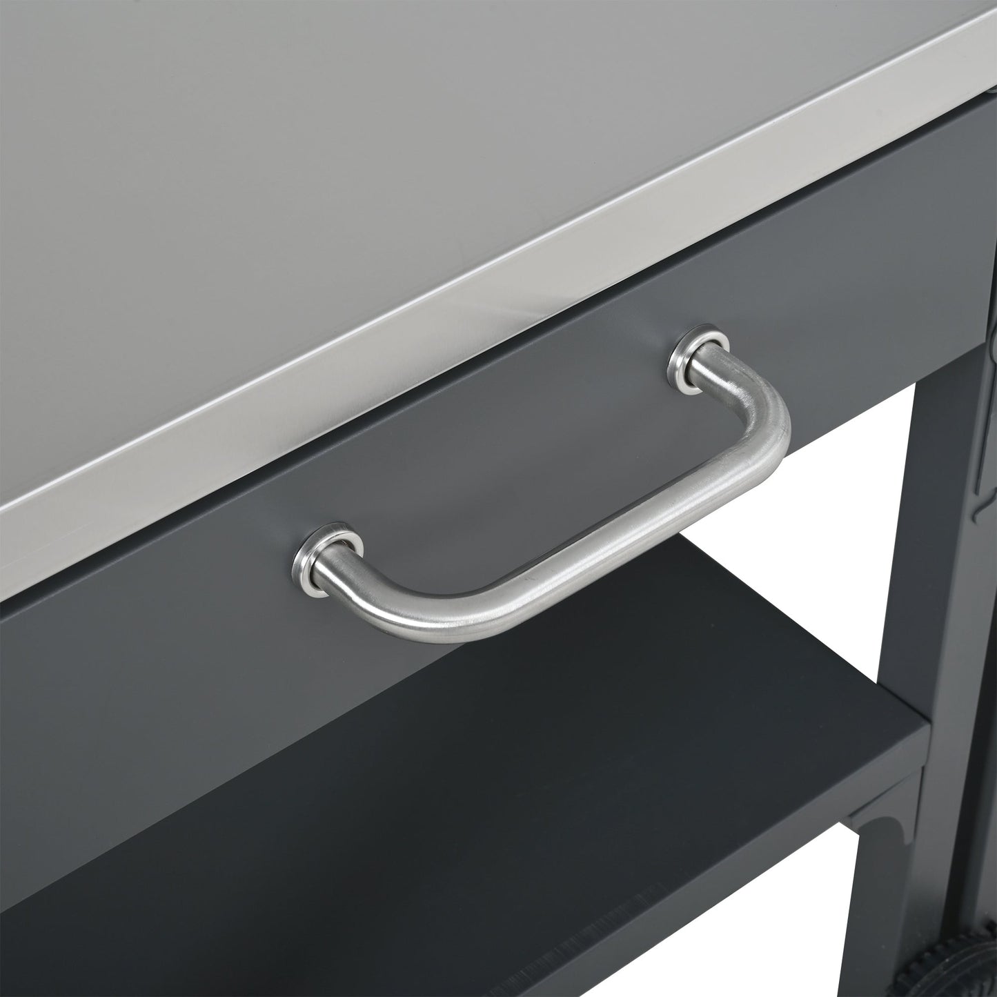 Outdoor Kitchen Cart Foldable Prep Station by HouseOfZazla with stainless steel handles gray panels on Tampa Home & Garden Store