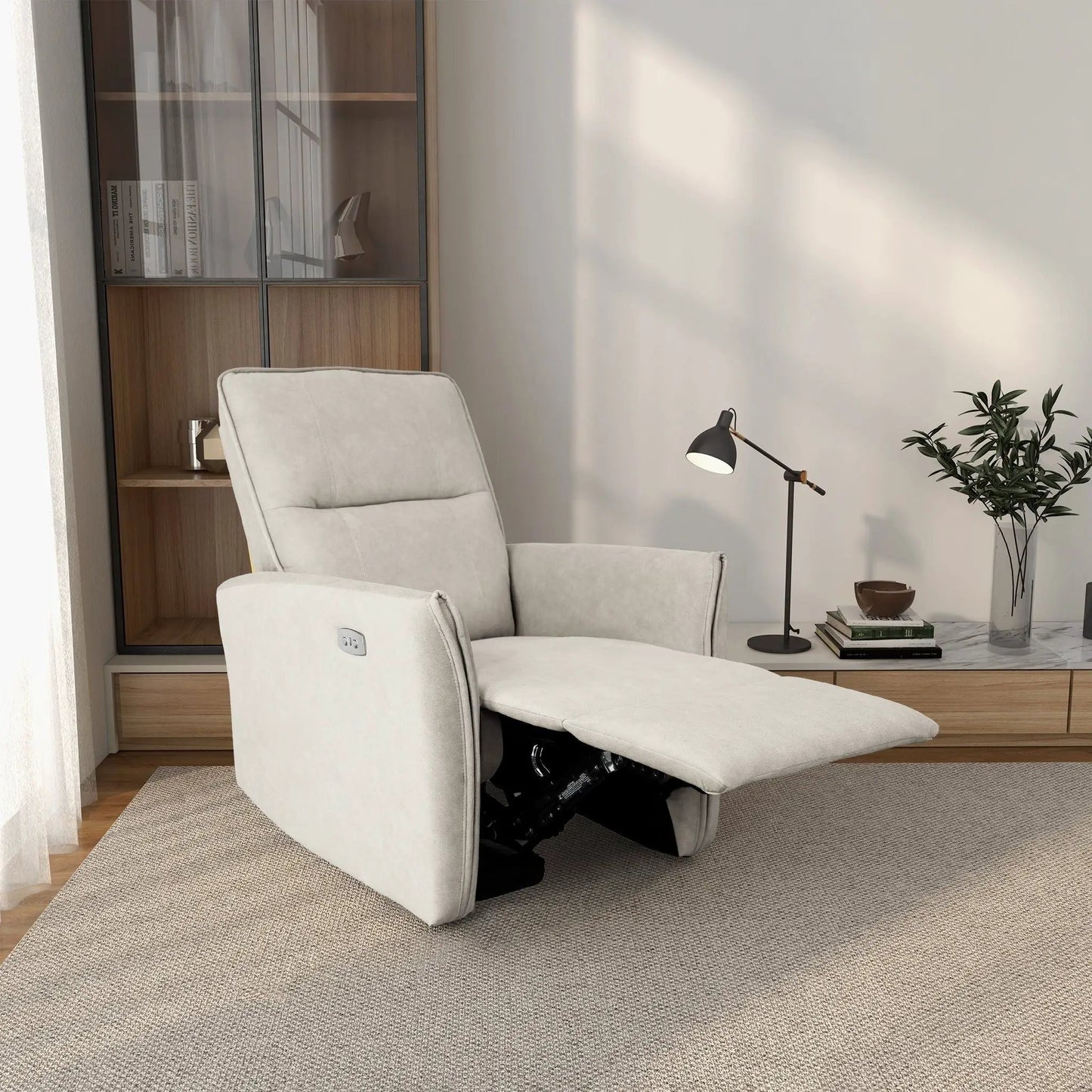 Asheville suede recliner chair in light gray with extended footrest Unique Piece Furniture on Tampa Home & Garden Store
