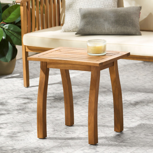 Patio Conversation Set end table with acacia wood, slatted top, curved legs on Tampa Home & Garden Store
