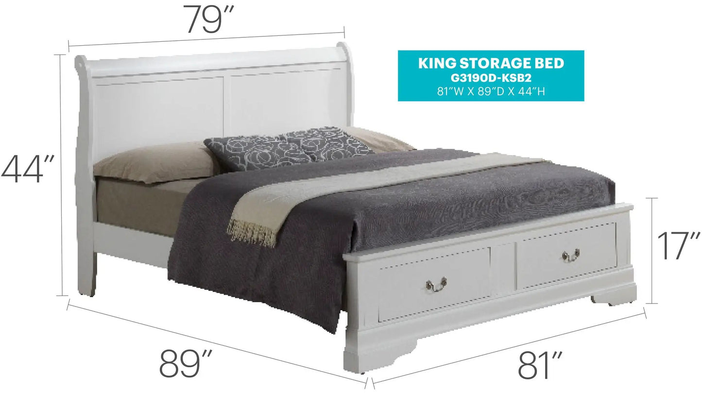 Upholstered Sleigh Bed with Dovetail Drawers