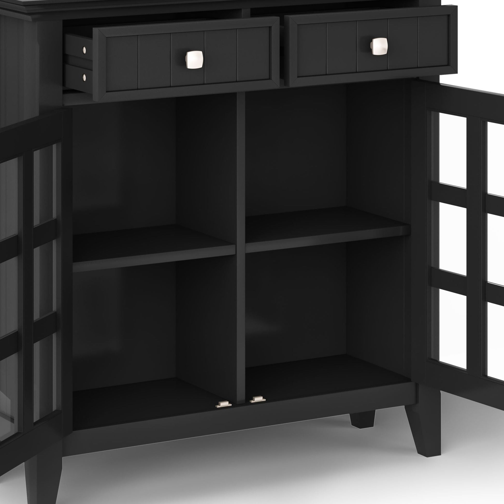Acadian Entryway Storage Cabinet by HouseOfZazla with black finish and two top drawers on Tampa Home & Garden Store