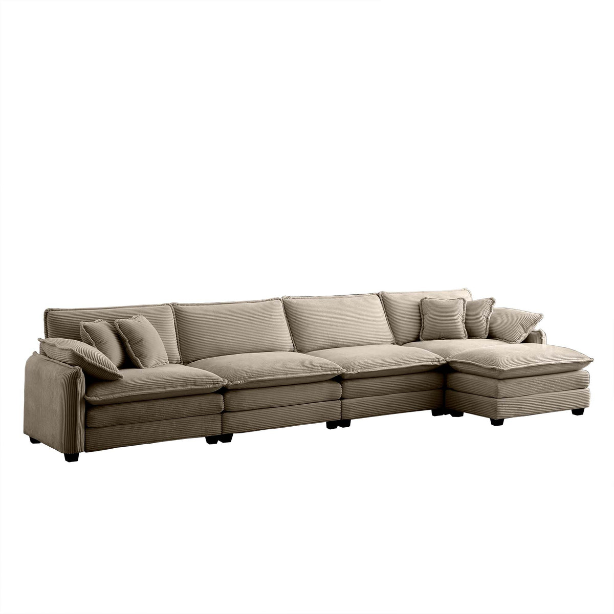Modern Corduroy Upholstered 4-Seater Sofa with Footstool, tan by HouseOfZazla on Tampa Home & Garden Store