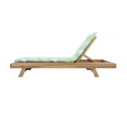 Outdoor Chaise Lounge with acacia wood frame and leaf coconut cushions (2in) water-resistant on Tampa Home & Garden Store