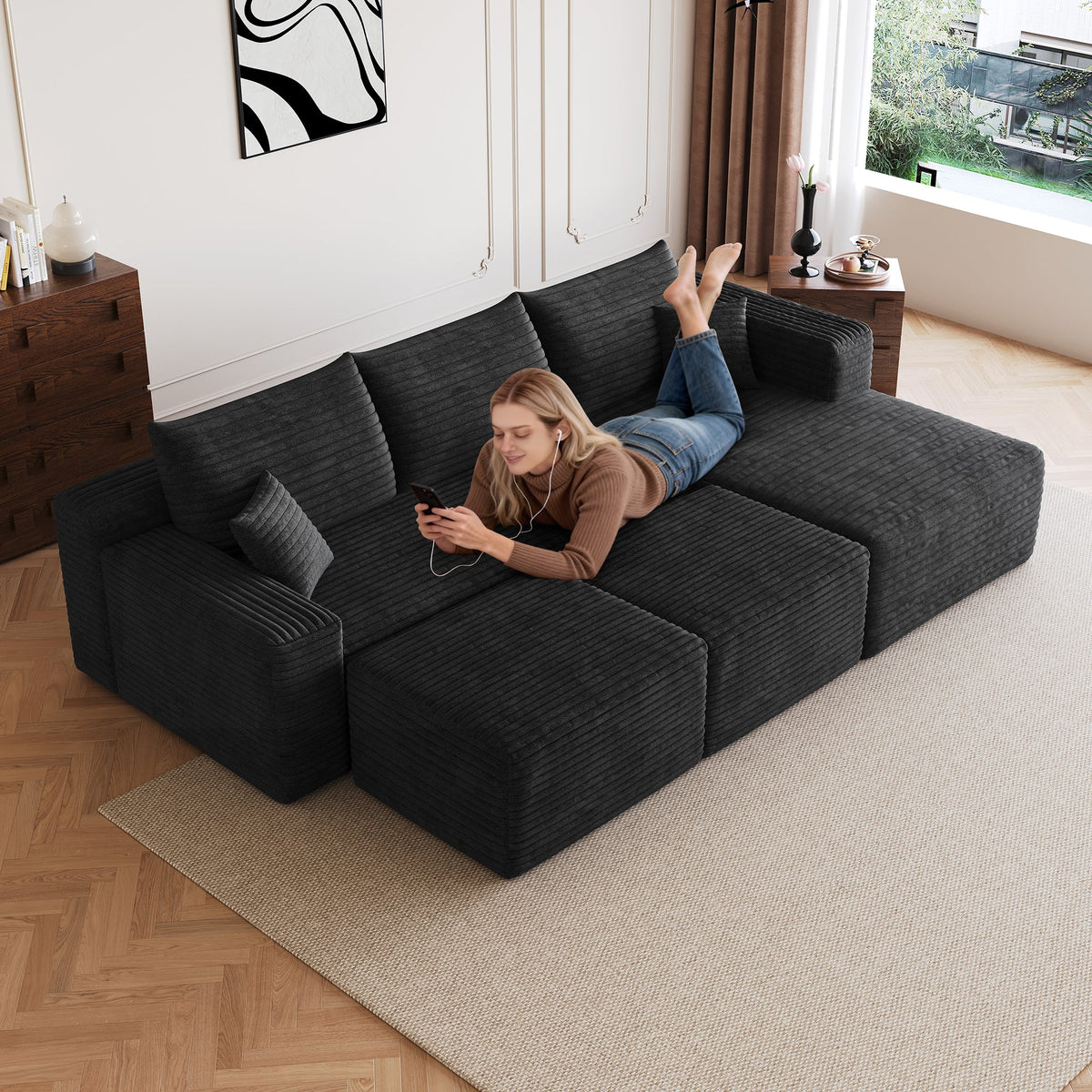 95 Inch Cloud Sectional Sofa And Two Ottomans
