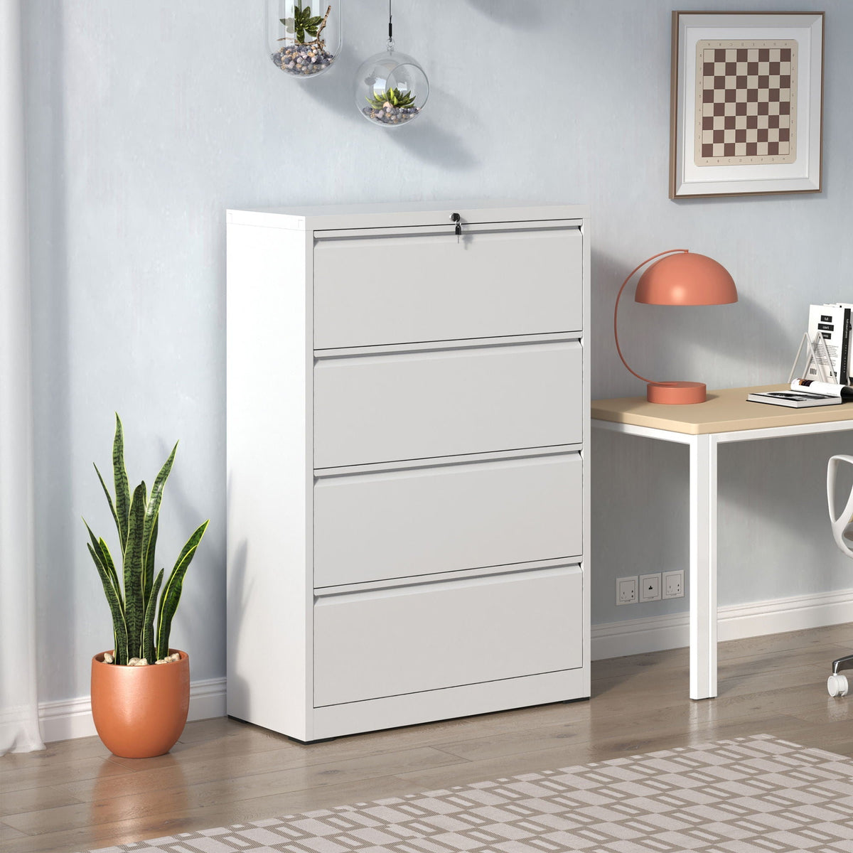 Premium white metal lateral file cabinet with lock, 4-drawer design on Tampa Home & Garden Store