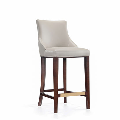 Shubert Barstool by HouseOfZazla, cream leather upholstery, dark wood legs, bar height on Tampa Home & Garden Store