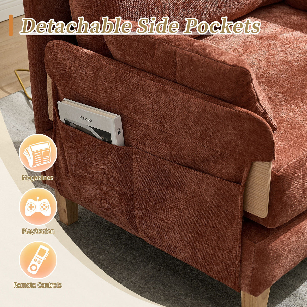 Mid Century Modern 3 Pillow Foldable Sofa Bed