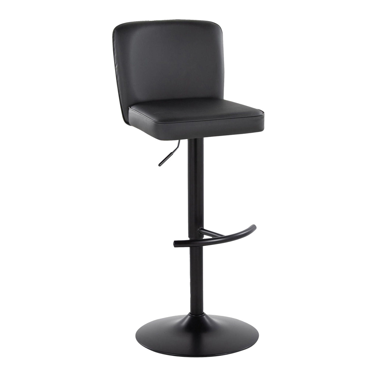 Contemporary adjustable barstool with swivel, black faux-leather and rounded T footrest on Tampa Home & Garden Store