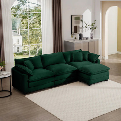 Modern oversized modular sofa with ottoman in deep green corduroy, low back, 3pc living room set on Tampa Home & Garden Store