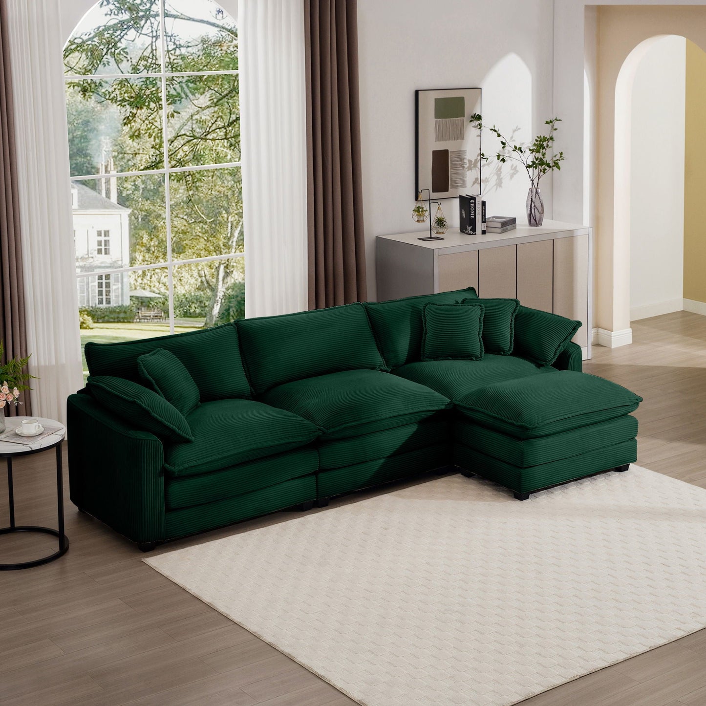 HouseOfZazla deep-green modular cushion sofa with ottoman, low back, 2-piece set on Tampa Home & Garden Store