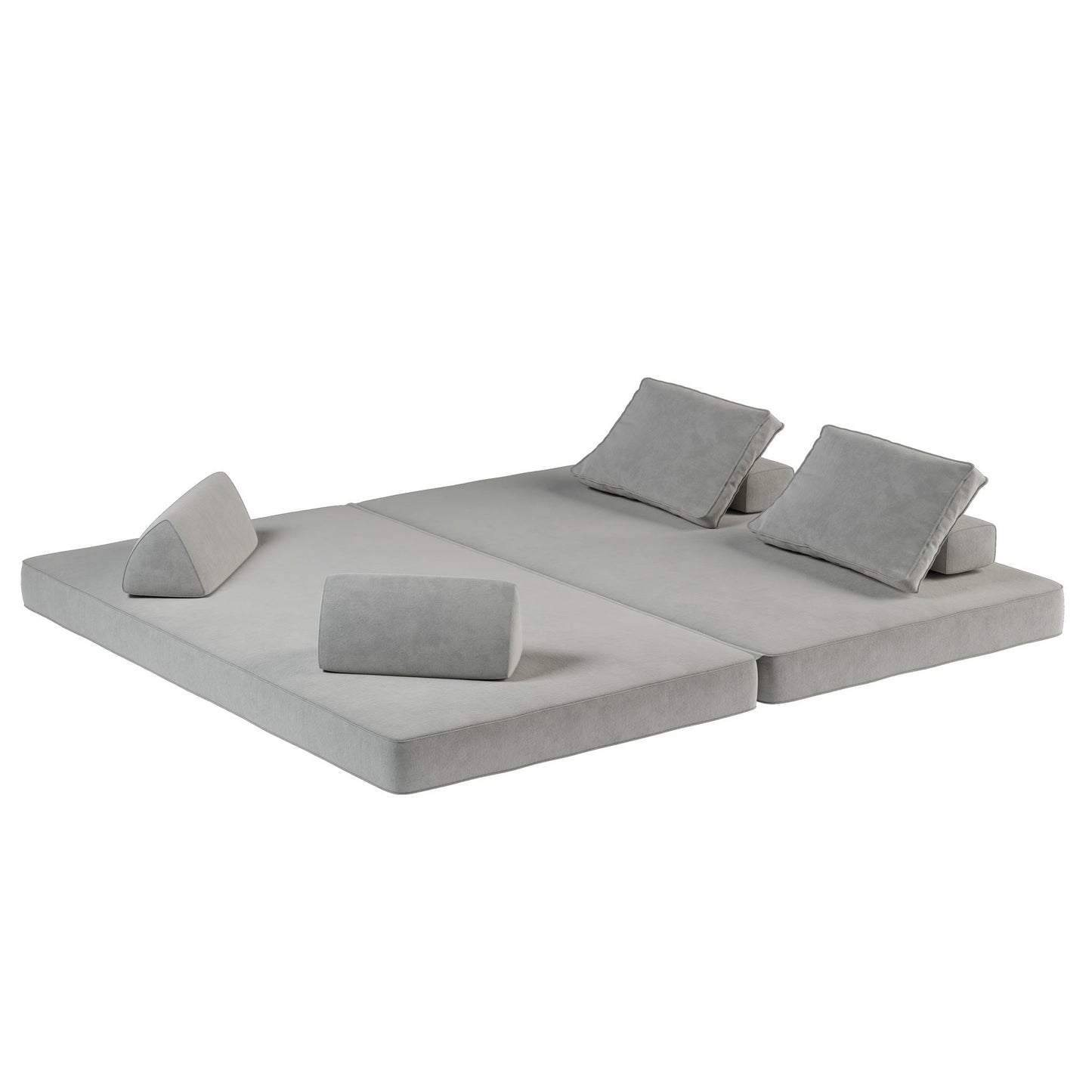 Modular Sofa Bed With Two Backrests and Pillows