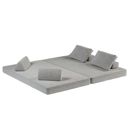 Modular Sofa Bed With Two Backrests and Pillows