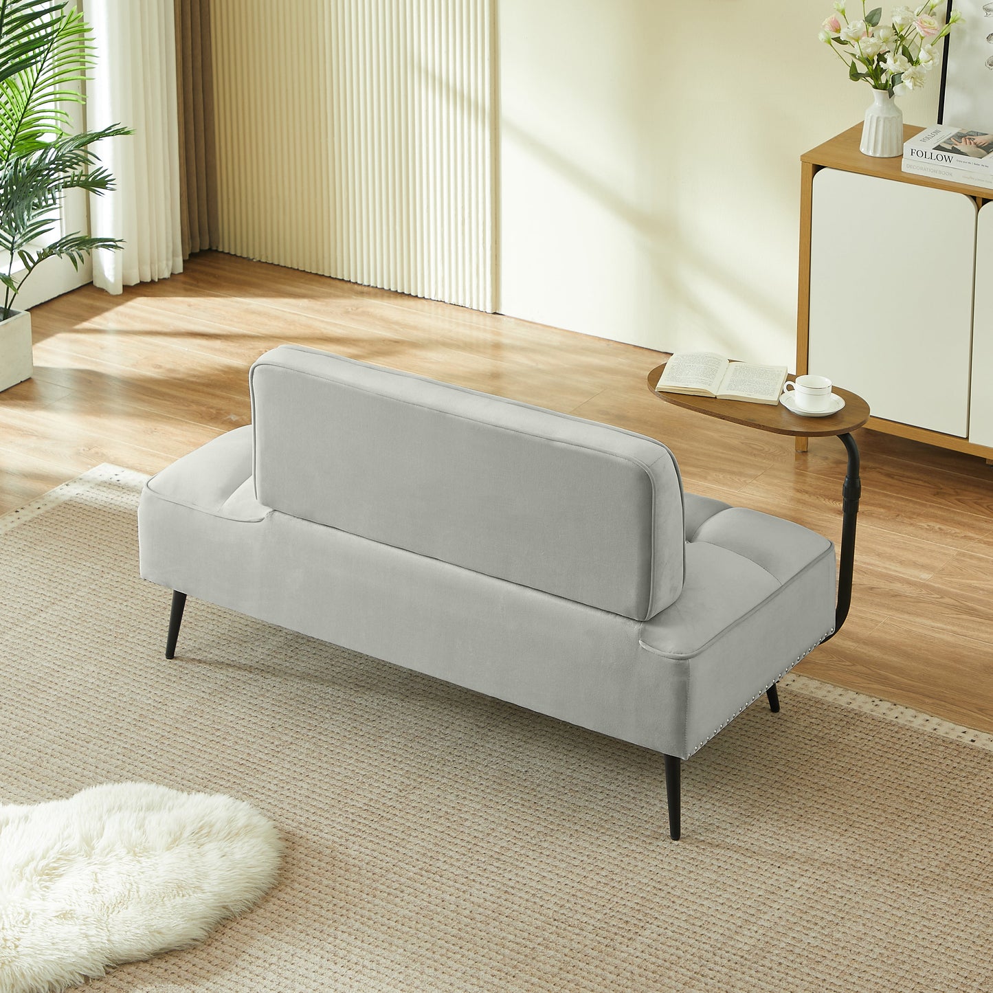 54-Inch modern velvet two-seater sofa with rotating table, gray upholstery by HouseOfZazla on Tampa Home & Garden Store