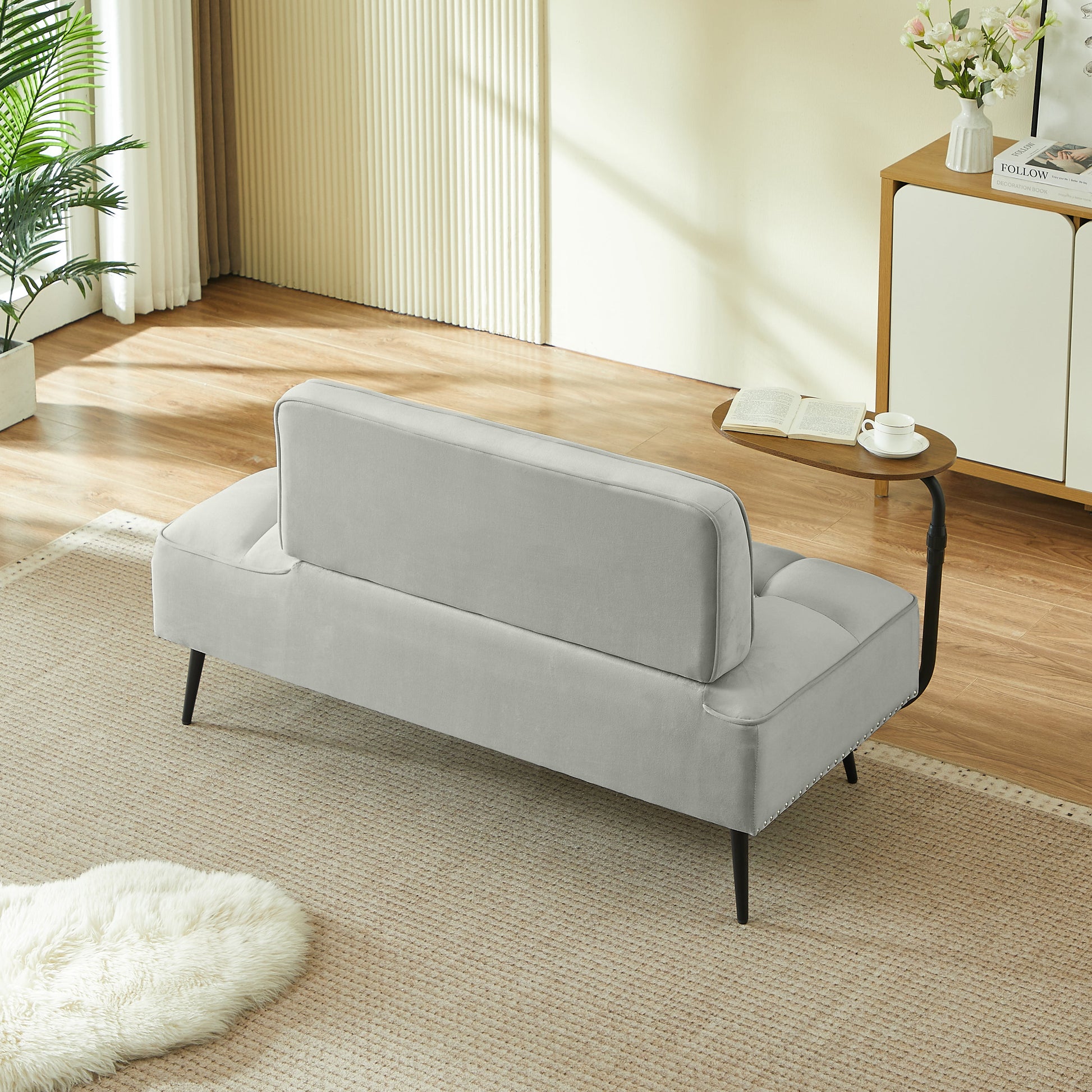 54-Inch modern velvet two-seater sofa with rotating table, gray upholstery by HouseOfZazla on Tampa Home & Garden Store