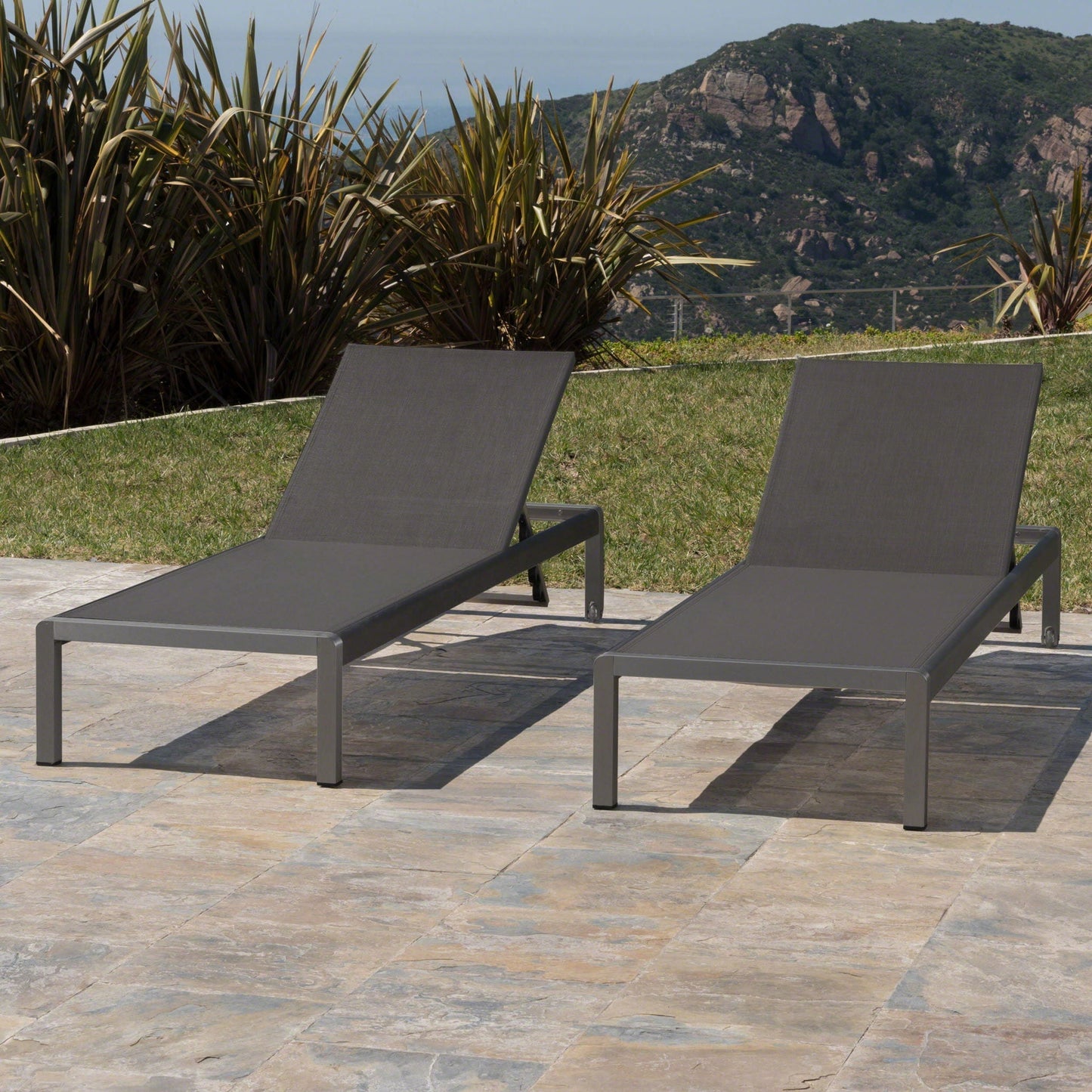 Outdoor Patio Chaise Lounge (2) in dark gray with 5-position recline by HouseOfZazla on Tampa Home & Garden Store