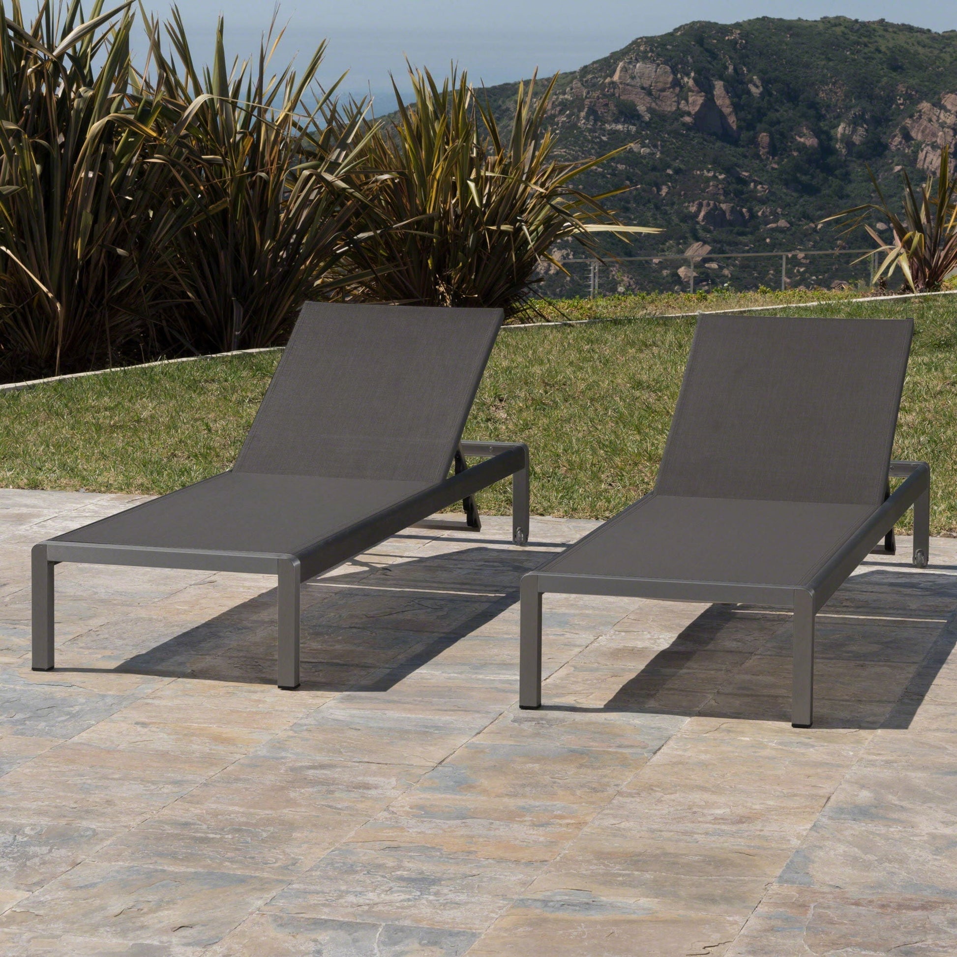 Outdoor Patio Chaise Lounge (2) in dark gray with 5-position recline by HouseOfZazla on Tampa Home & Garden Store