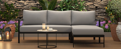 U_style Outdoor L-Shaped Sofa by HouseOfZazla with iron frame and ultra-thick gray cushions on Tampa Home & Garden Store