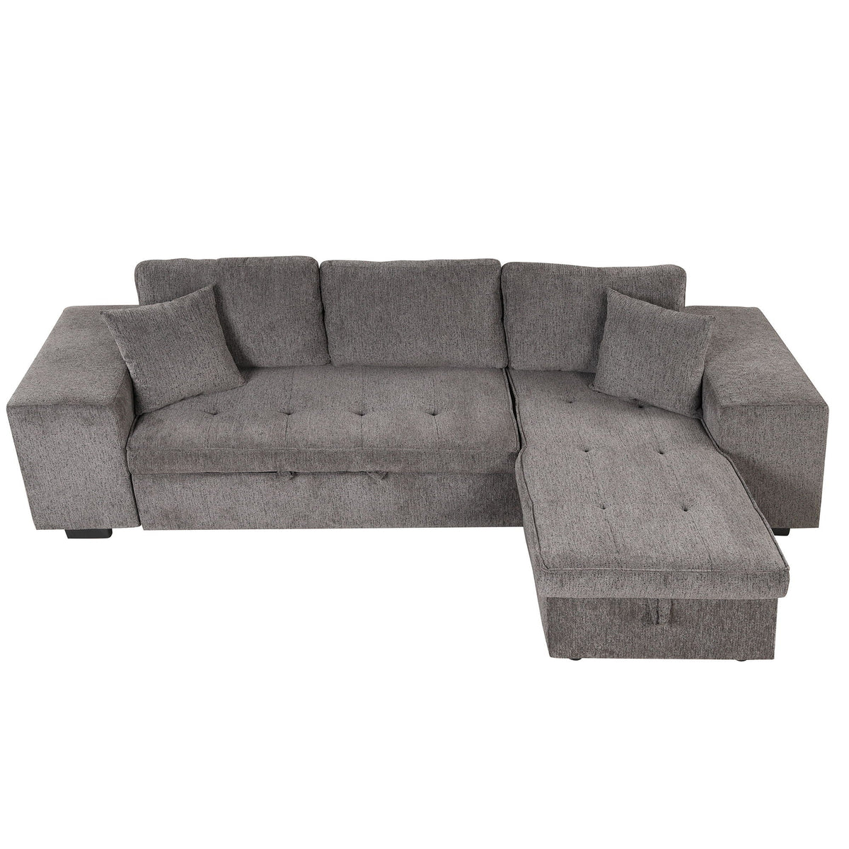 Gray modern L-shaped sectional sofa with tufted cushions and storage chaise on Tampa Home & Garden Store