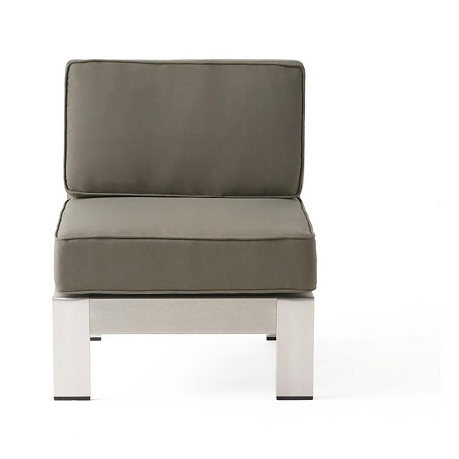 Outdoor aluminum armless chair with cushion in silver for patio by HouseOfZazla on Tampa Home & Garden Store