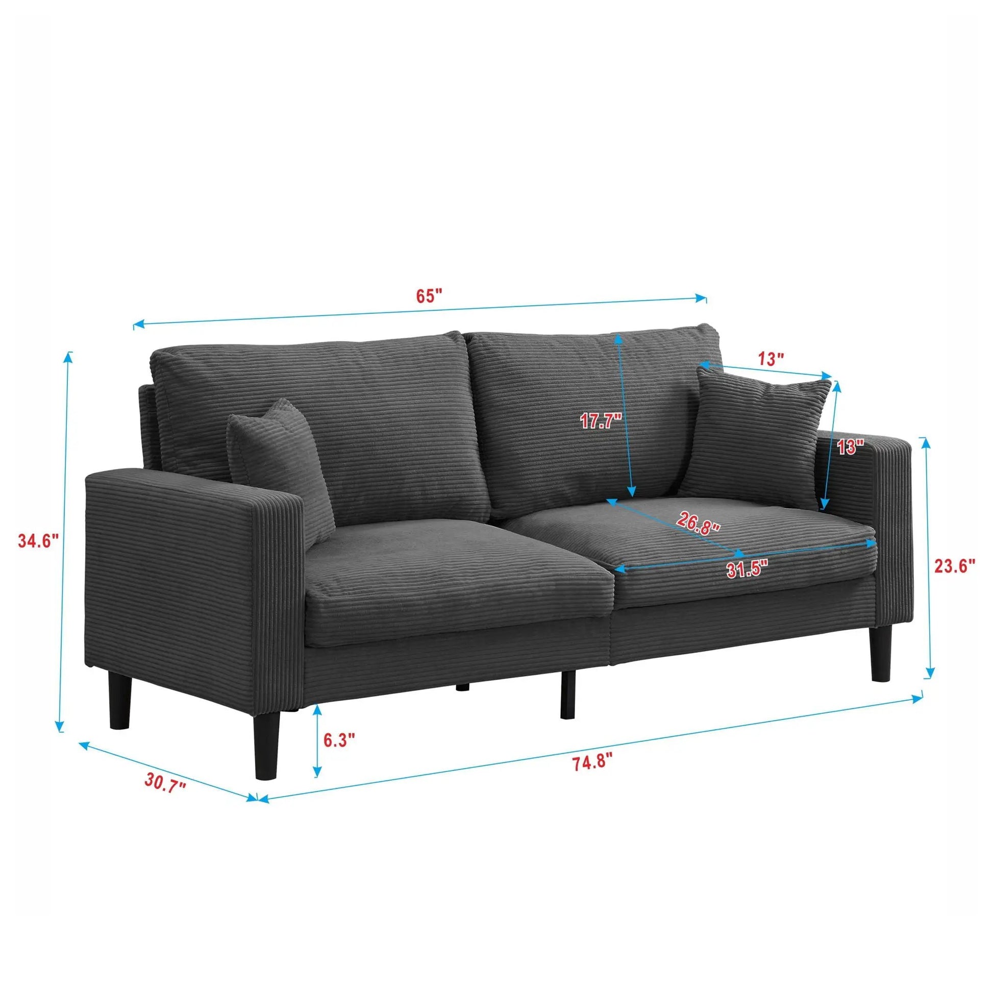 Modern Upholstered Resilience Three Seater Sofa in dark gray ribbed fabric on Tampa Home & Garden Store