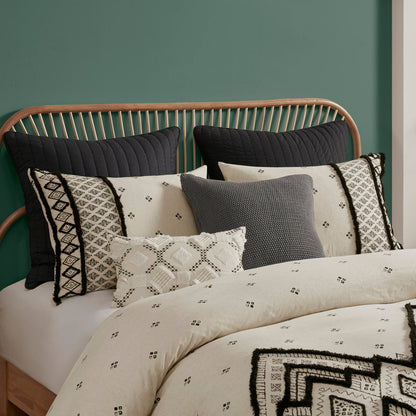 Duvet cover set Full/Queen 3-Piece flax-cotton blended with modern boho beige and black trim HouseOfZazla on Tampa Home & Garden Store