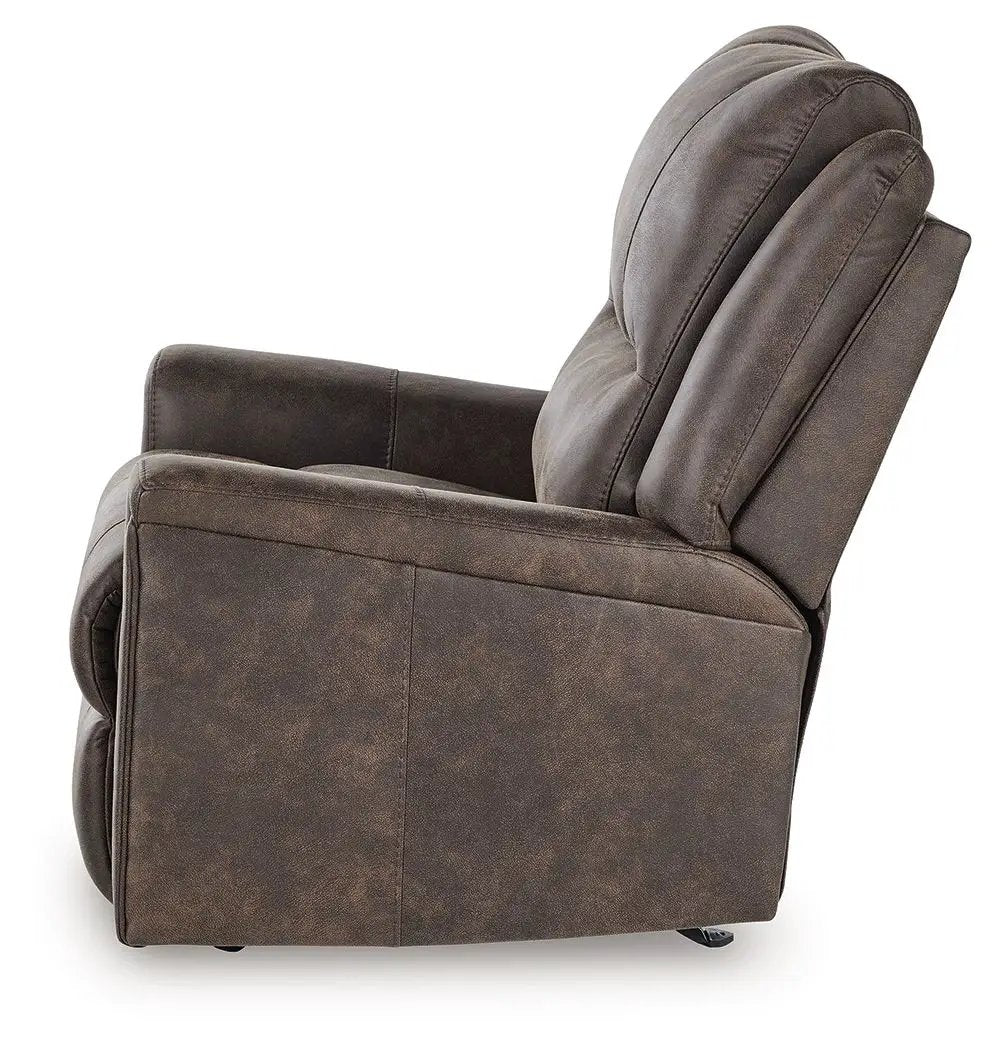 Lixtowel Rocker Recliner by Unique Piece Furniture in brown distressed leather upholstery on Tampa Home & Garden Store