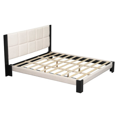 Boucle Cal King Bed Frame with a Cube Headboard