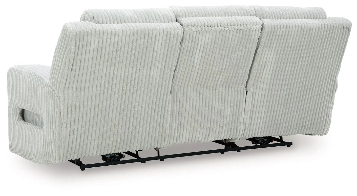 Forest Lake power reclining sofa with adjustable headrest in light gray corduroy fabric on Tampa Home & Garden Store