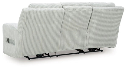 Forest Lake power reclining sofa with adjustable headrest in light gray corduroy fabric on Tampa Home & Garden Store