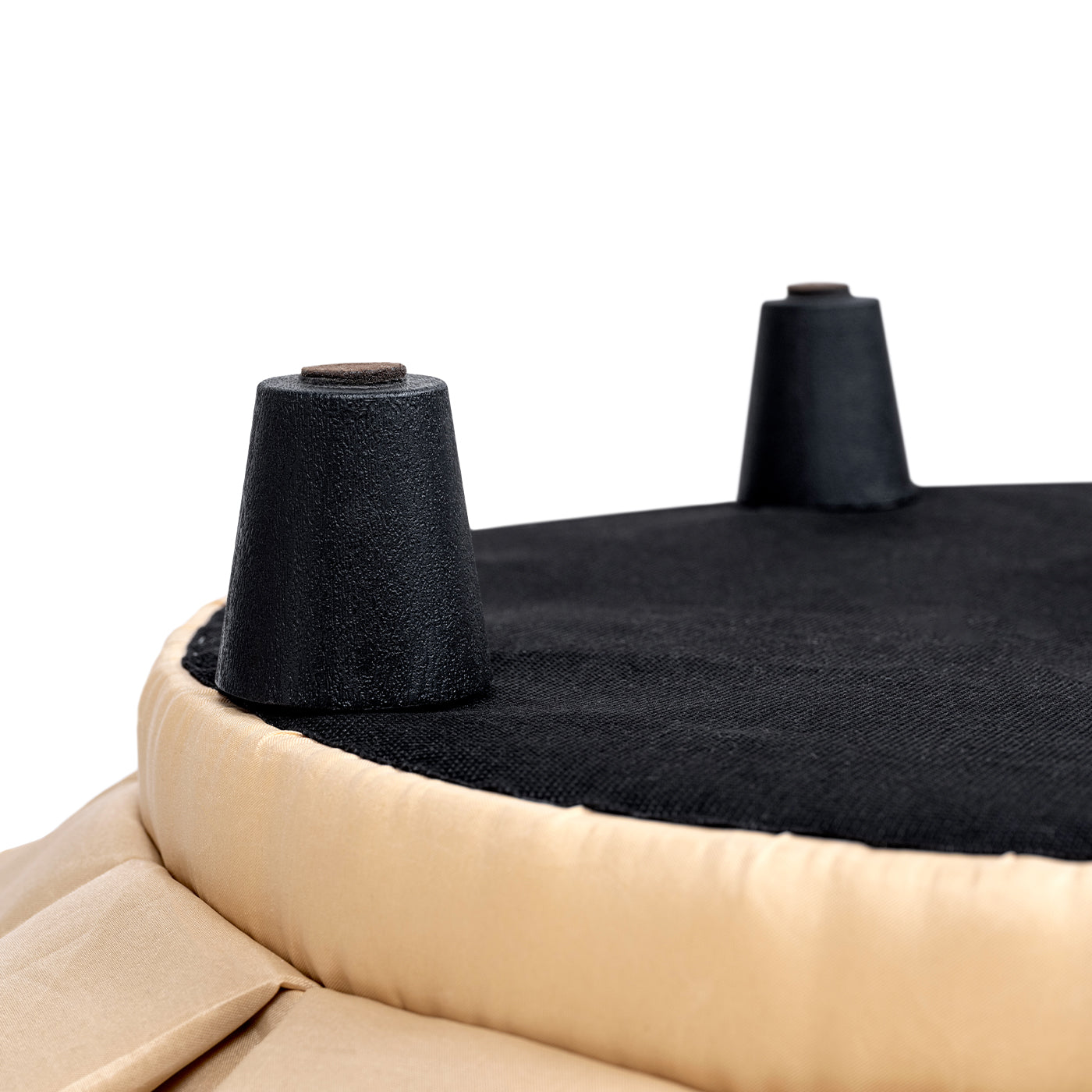Roquefort 24.5in round tufted velvet pet bed with black top and beige box-pleated skirt on Tampa Home & Garden Store
