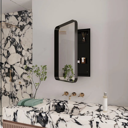 Medicine cabinet in black metal rounded frame with mirror and shelves Unique Piece Furniture on Tampa Home & Garden Store