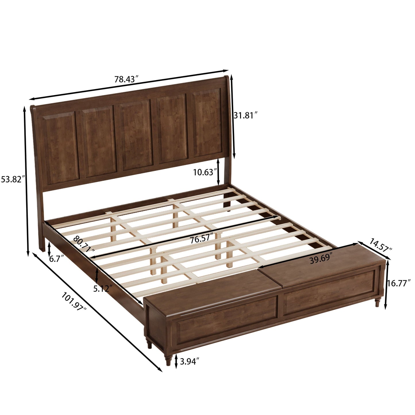 Modern Sleigh Bed with Tall Headboard and Bench