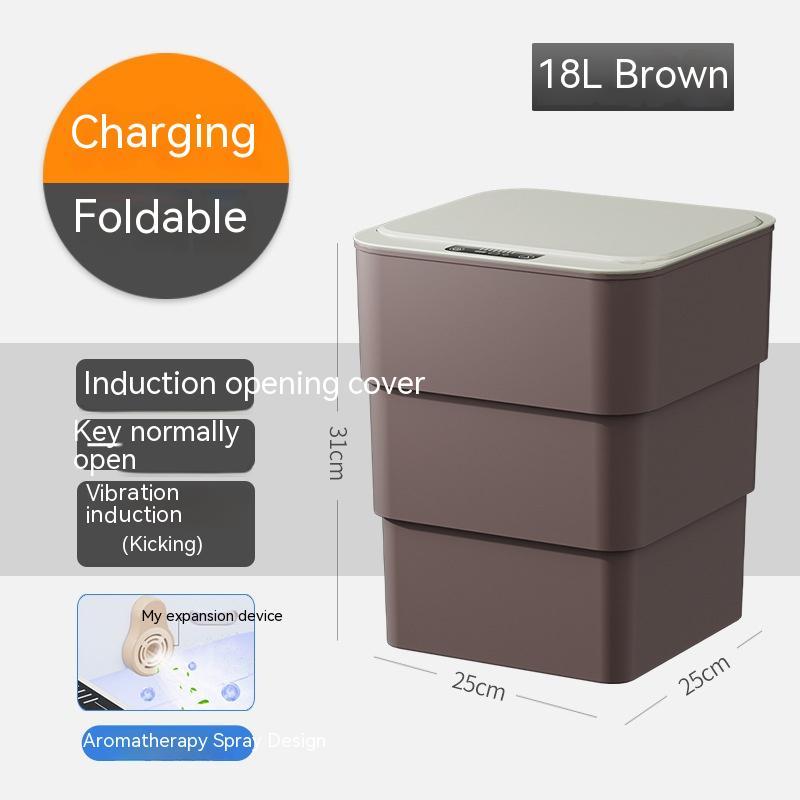 Perfecsy 18L brown smart trash can with folding lid, induction opening, aromatherapy spray on Tampa Home & Garden Store