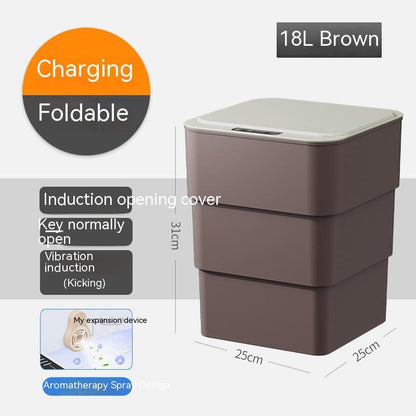 Perfecsy 18L brown smart trash can with folding lid, induction opening, aromatherapy spray on Tampa Home & Garden Store
