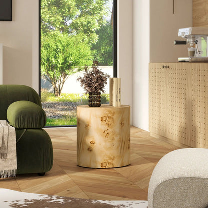 Nebula Accent Oval Pillar Side Table natural burl wood finish Unique Piece Furniture on Tampa Home & Garden Store