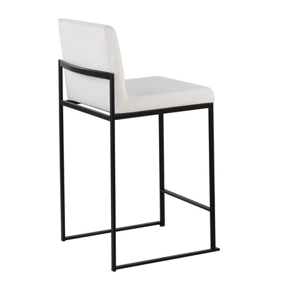 Fuji High Back Counter Stool white fabric upholstery with black metal frame by HouseOfZazla on Tampa Home & Garden Store