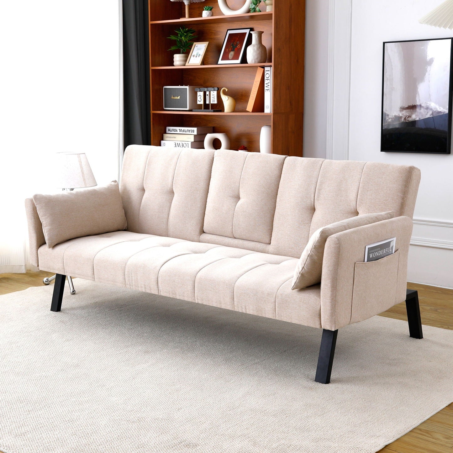 Compact Foldable Sofa Bed and Cup Holder
