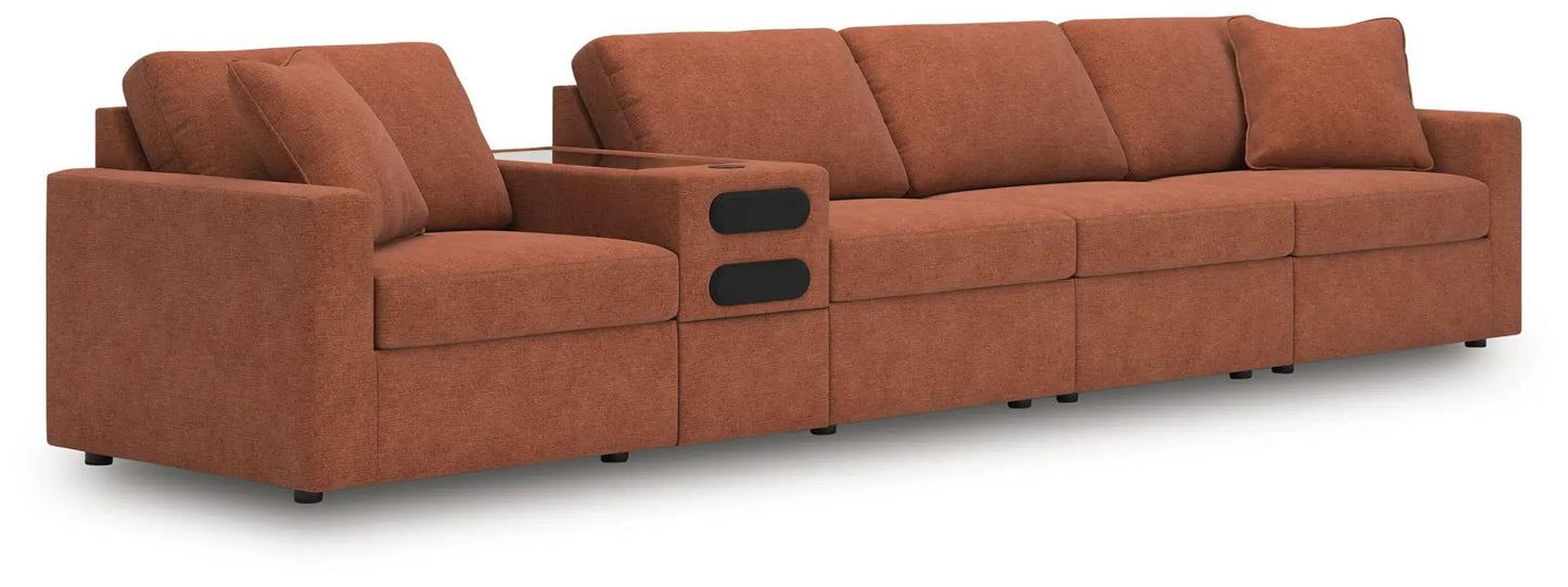 Modmax Spice sectional sofa rust-orange stationary with console by Unique Piece Furniture on Tampa Home & Garden Store