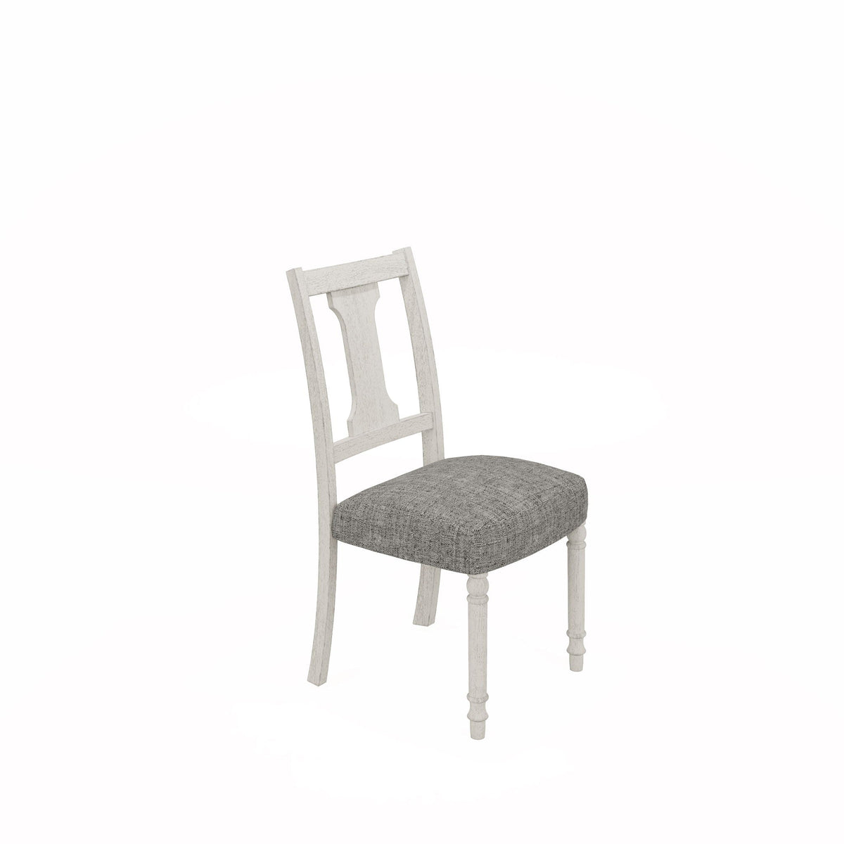 Dining chair with whitewashed wood frame and gray fabric upholstered seat on Tampa Home & Garden Store