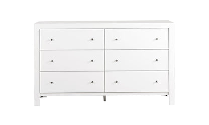 White transitional six-drawer dresser with round metal knobs on Tampa Home & Garden Store