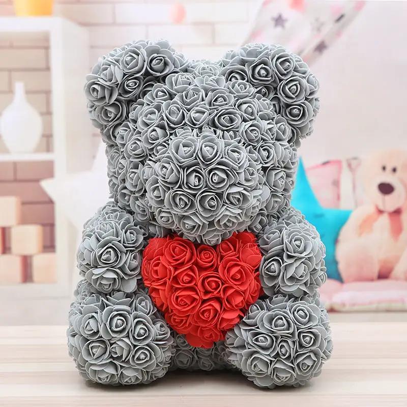 Bear-shaped rose sculpture in grey with a red heart of roses, FLIPSTYLEZLLC gift on Tampa Home & Garden Store