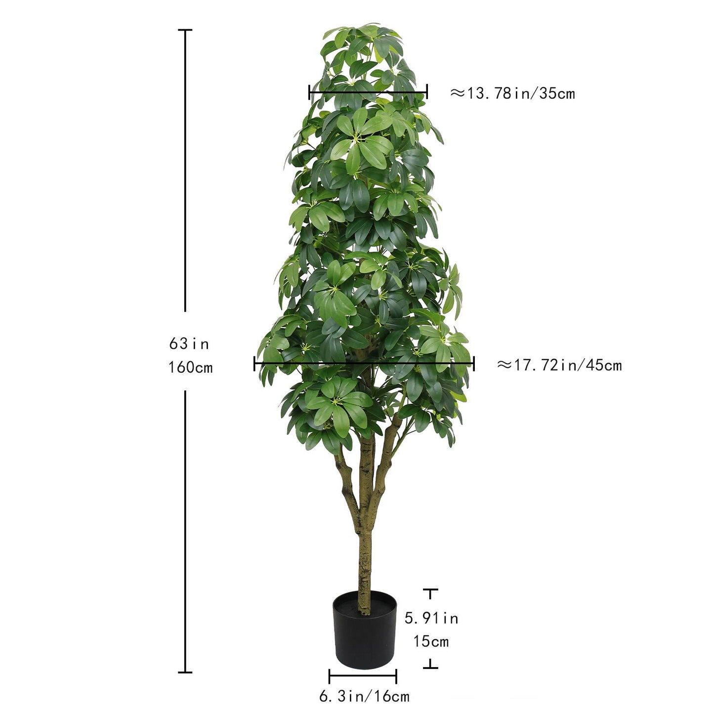 Indoor Faux Tree With Green Leaves And Large Size